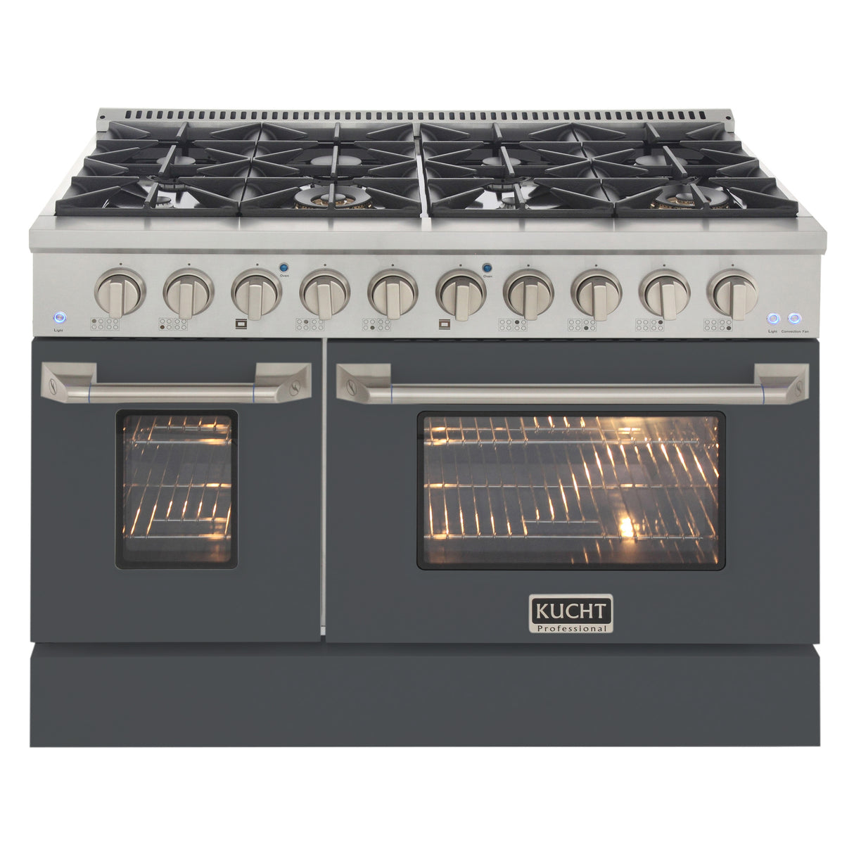 KUCHT Professional 48 in. 6.7 cu. ft. Propane Gas Range with Sealed Burners, Griddle/Grill and Two Ovens - One Convection - in Stainless Steel