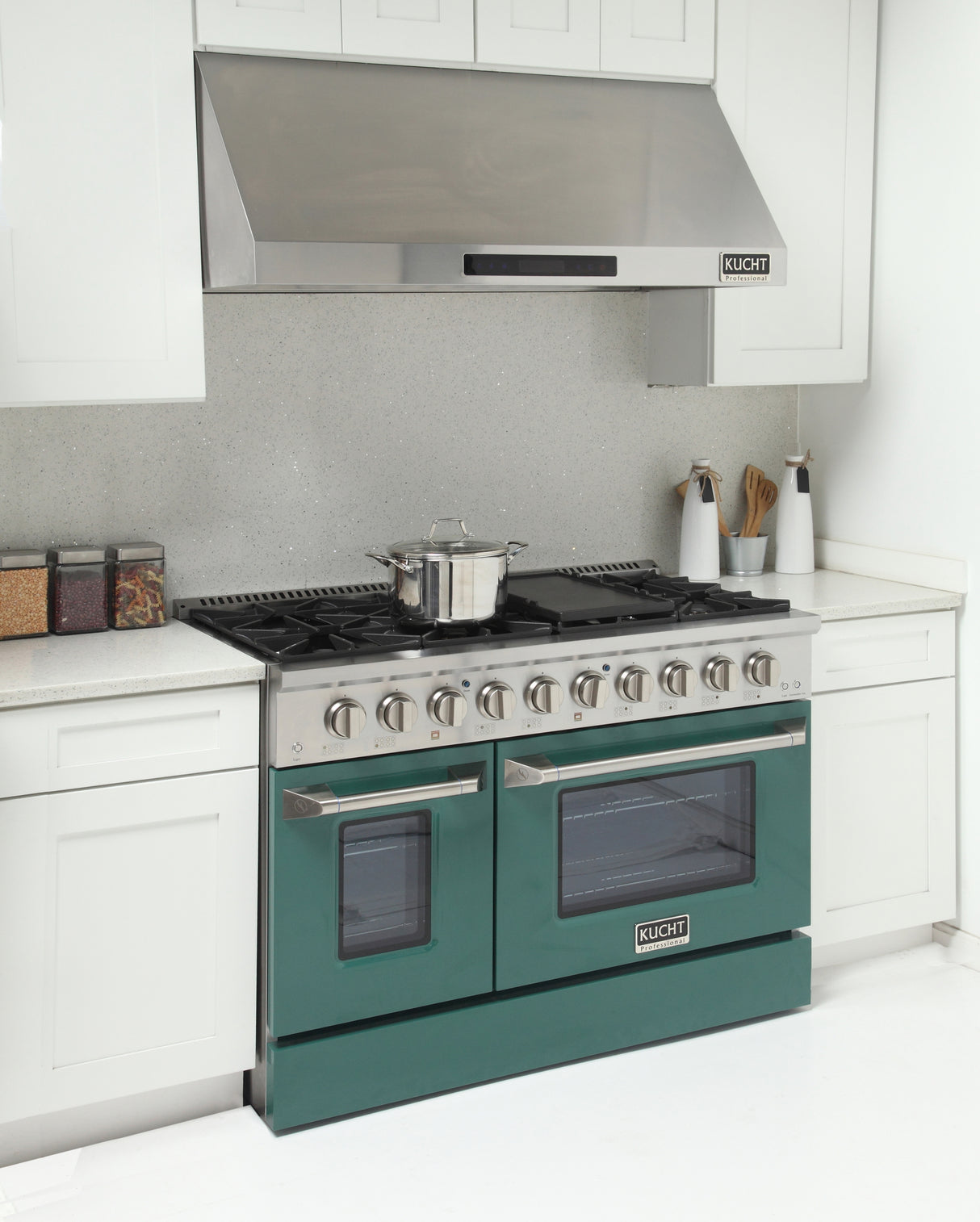 KUCHT Professional 48 in. 6.7 cu. ft. Dual Fuel Range for Natural Gas with Sealed Burners Griddle Grill and Two Ovens One Convection in Stainless Steel