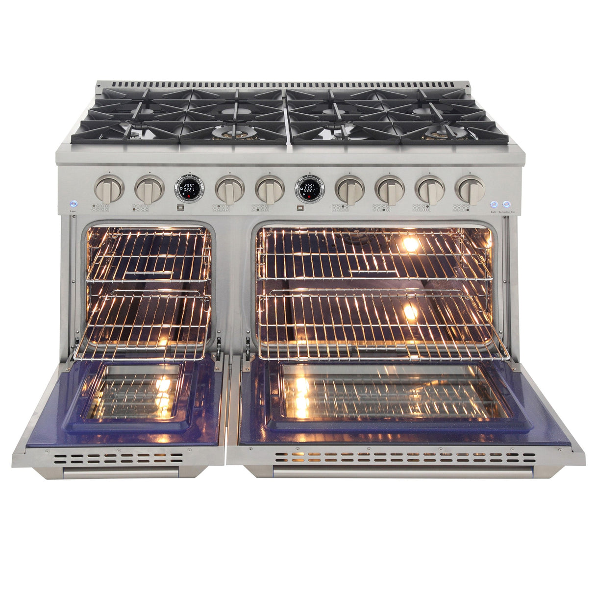 48 in. 6.7 cu. ft. 8 Burners Dual Fuel Range for Natural Gas in Stainless Steel with Kucht Horus Thermostat