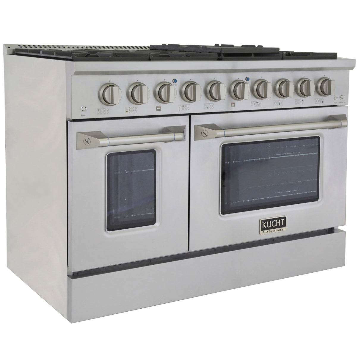 KUCHT Professional 48 in. 6.7 cu. ft. Dual Fuel Range for Natural Gas with Sealed Burners Griddle Grill and Two Ovens One Convection in Stainless Steel