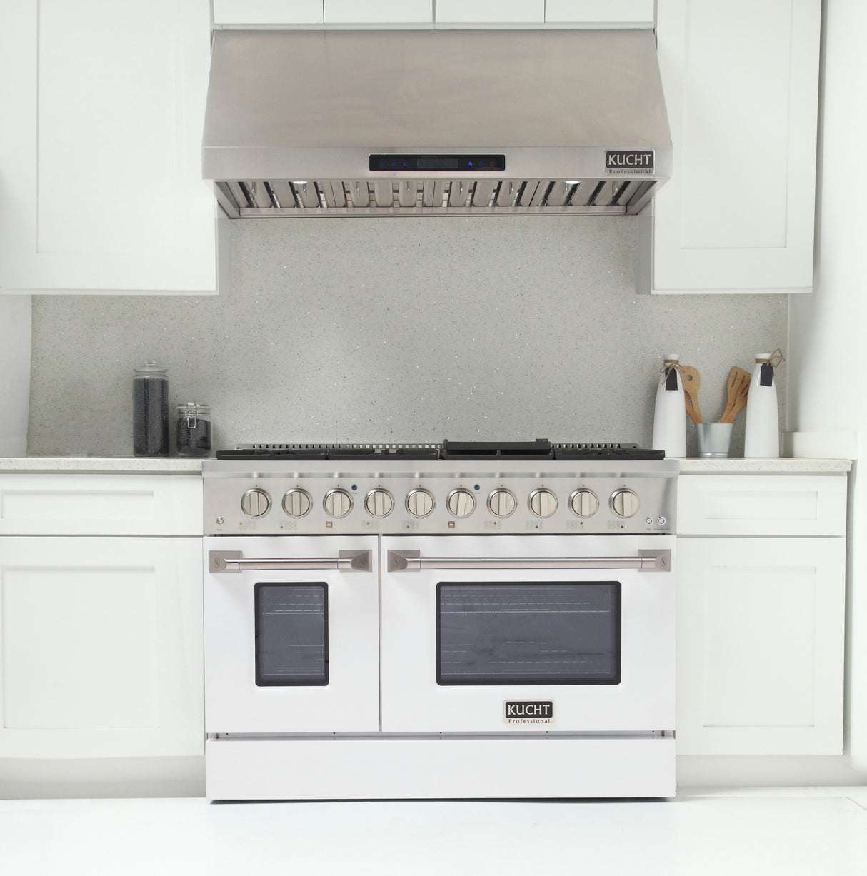 KUCHT Professional 48 in. 6.7 cu. ft. Dual Fuel Range for Natural Gas with Sealed Burners Griddle Grill and Two Ovens One Convection in Stainless Steel