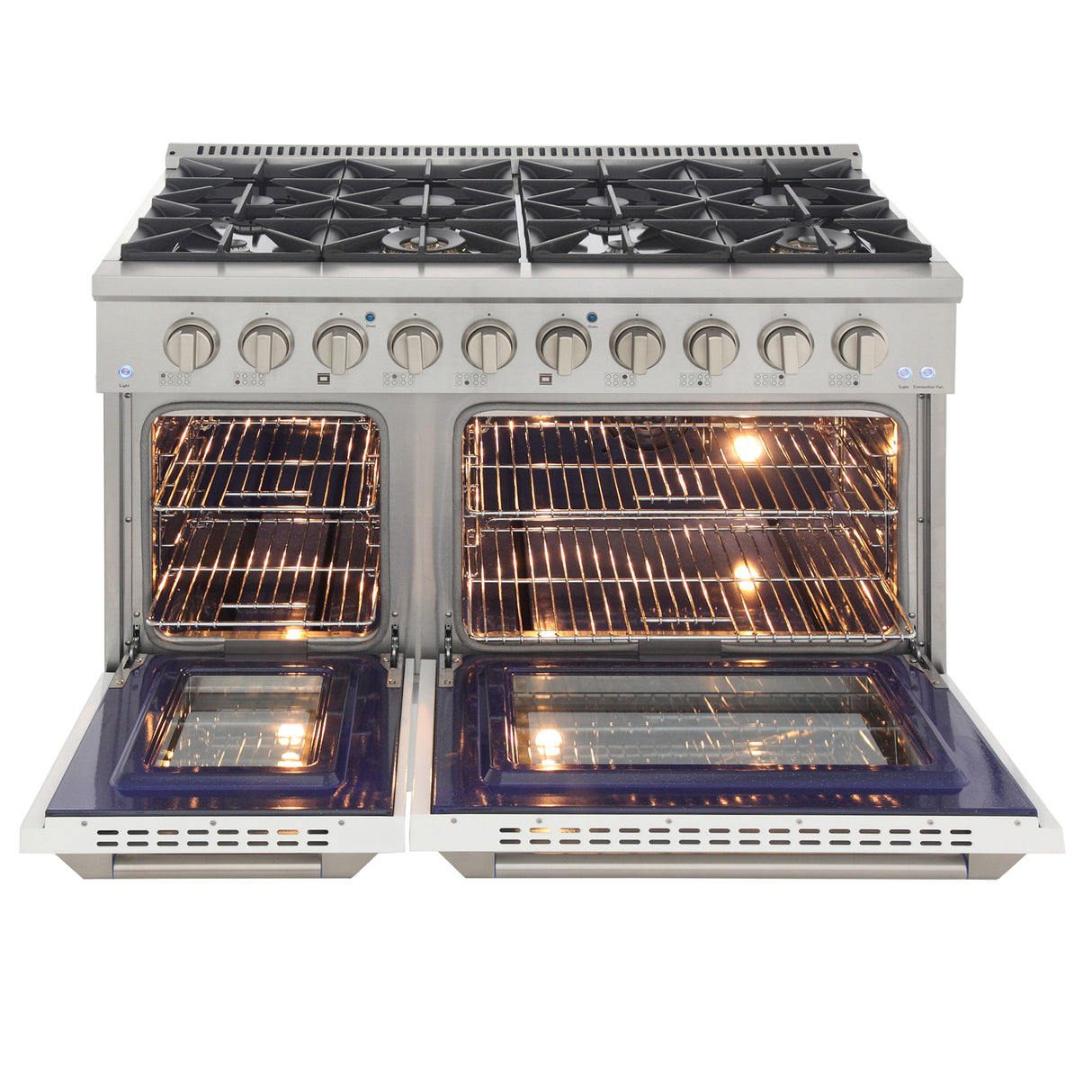KUCHT Professional 48 in. 6.7 cu. ft. Propane Gas Range with Sealed Burners, Griddle/Grill and Two Ovens - One Convection - in Stainless Steel