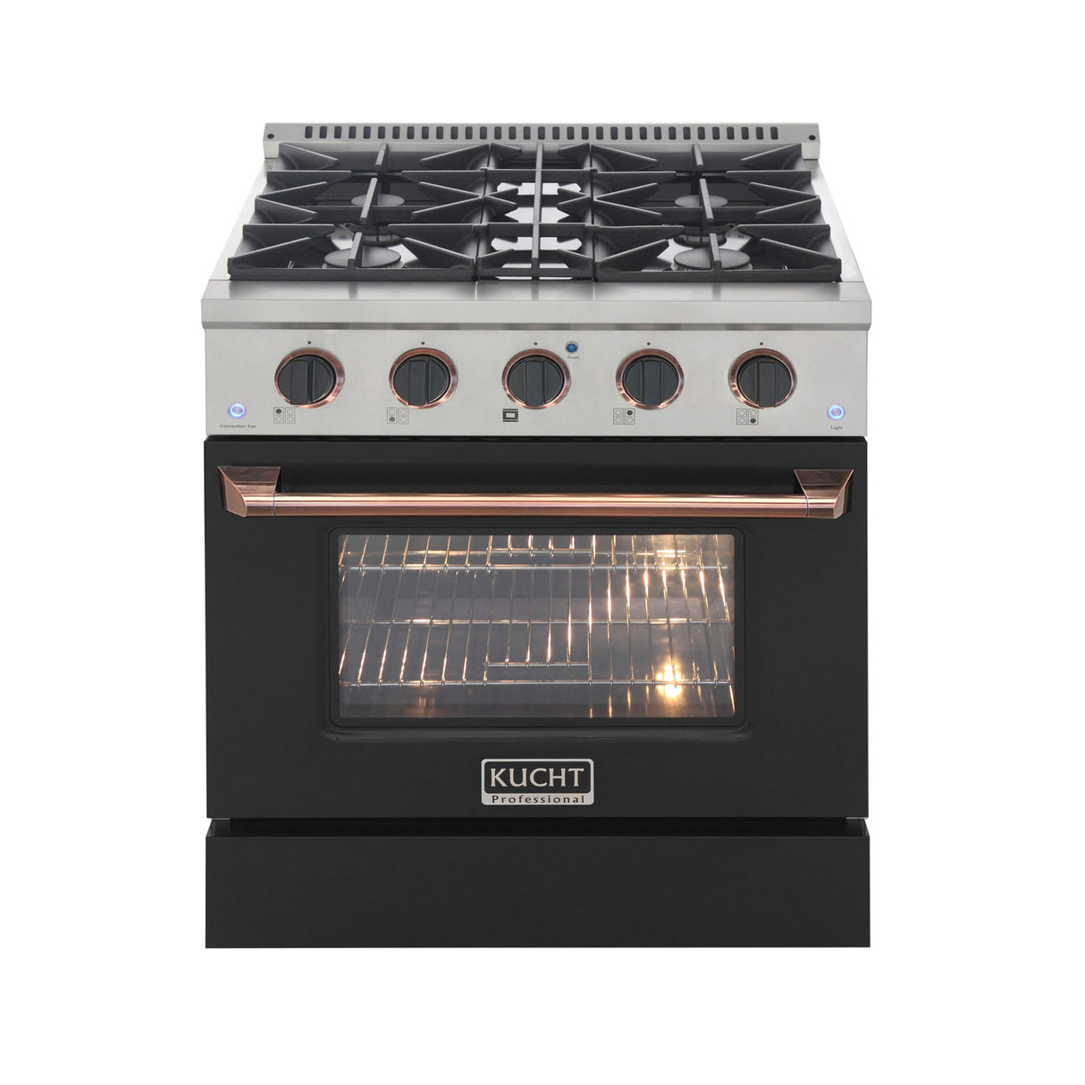KUCHT Professional 30 in. 4.2 cu. ft. Natural Gas Range with Sealed Burners and Convection Oven in Stainless Steel with Black Oven Door, Black Knobs and Ring Knobs