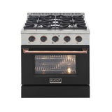 KUCHT Professional 30 in. 4.2 cu. ft. Natural Gas Range with Sealed Burners and Convection Oven in Stainless Steel with Black Oven Door, Black Knobs and Ring Knobs