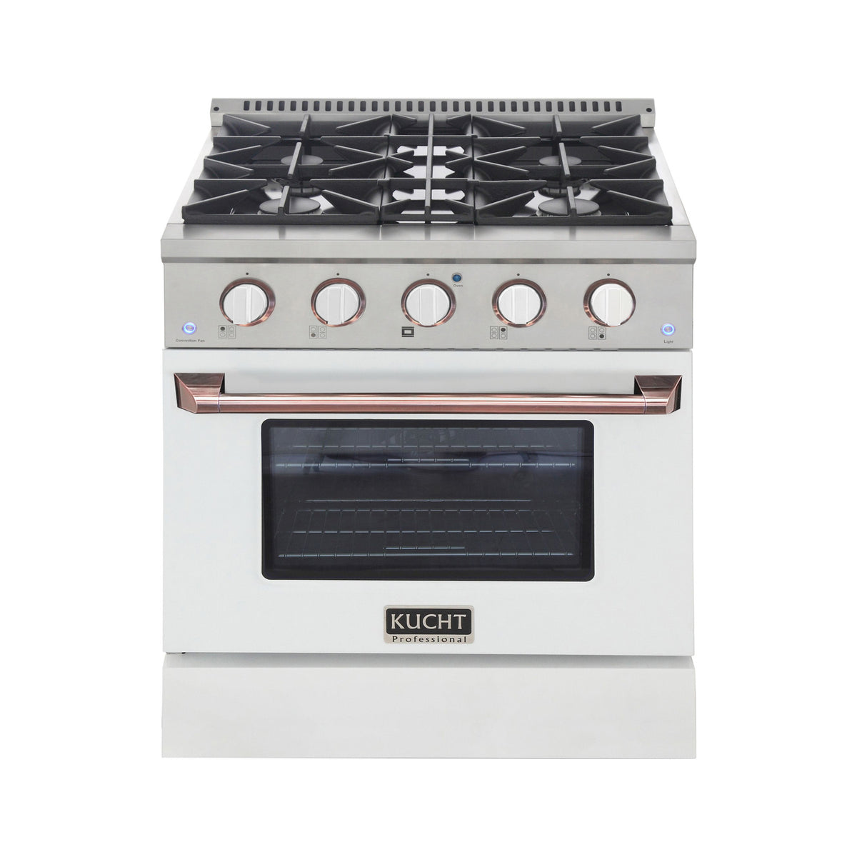 KUCHT Professional 30 in. 4.2 cu. ft. Dual Fuel Range for Natural Gas with Sealed Burners and Convection Oven in Stainless Steel with White Oven Door White Knobs and Ring Knobs