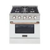 KUCHT Professional 30 in. 4.2 cu. ft.¨Propane Gas Range with Sealed Burners and Convection Oven in Stainless Steel with White Oven Door, White Knobs and Knob Rings