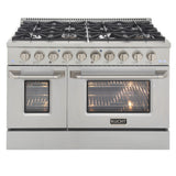 KUCHT Professional 48 in. 6.7 cu. ft. Natural Gas Range with Sealed Burners, Griddle/Grill and Two Ovens - One Convection - in Stainless Steel