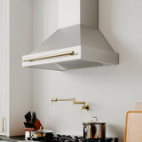 ZLINE Autograph Edition 36" Stainless Steel Range Hood with Stainless Steel Shell and Polished Gold Handle (8654STZ-36-G)