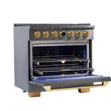 36 in. 5.2 cu. ft. 6 Burners Dual Fuel Range for Propane Gas in Stainless Steel with Kucht Horus Thermostat