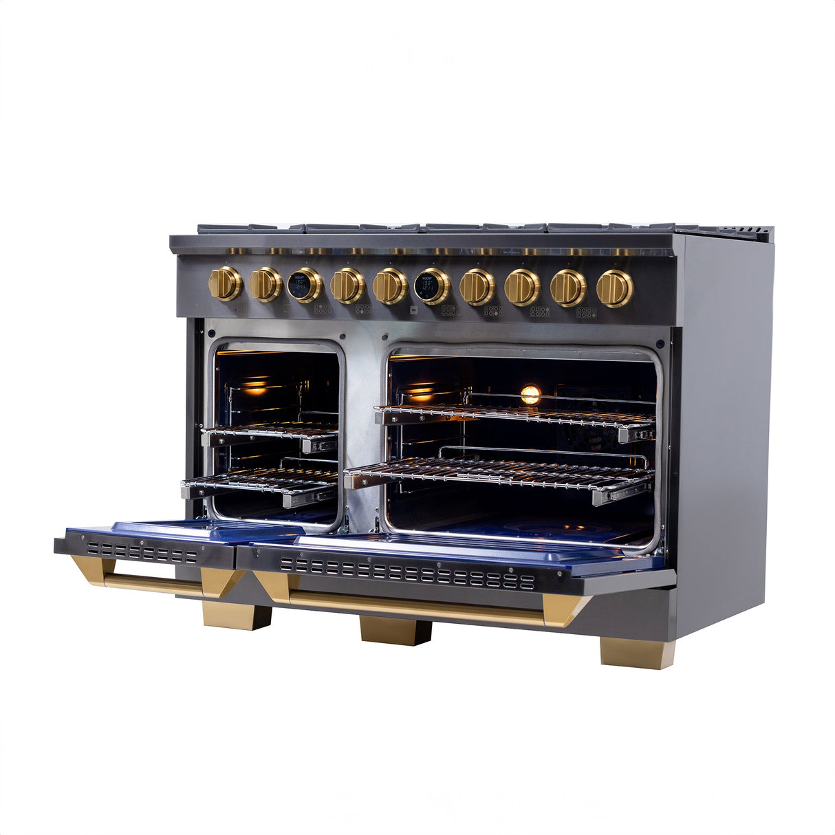 48 in. 6.7 cu. ft. 8 Burners Dual Fuel Range for Propane Gas in Stainless Steel with Kucht Horus Thermostat