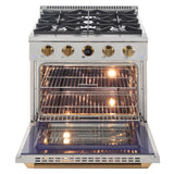 30 in. 4.2 cu. ft. 4 Burners Dual Fuel Range for Propane Gas in Stainless Steel with Kucht Horus Thermostat