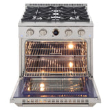 30 in. 4.2 cu. ft. 4 Burners Dual Fuel Range for Propane Gas in Stainless Steel with Kucht Horus Thermostat