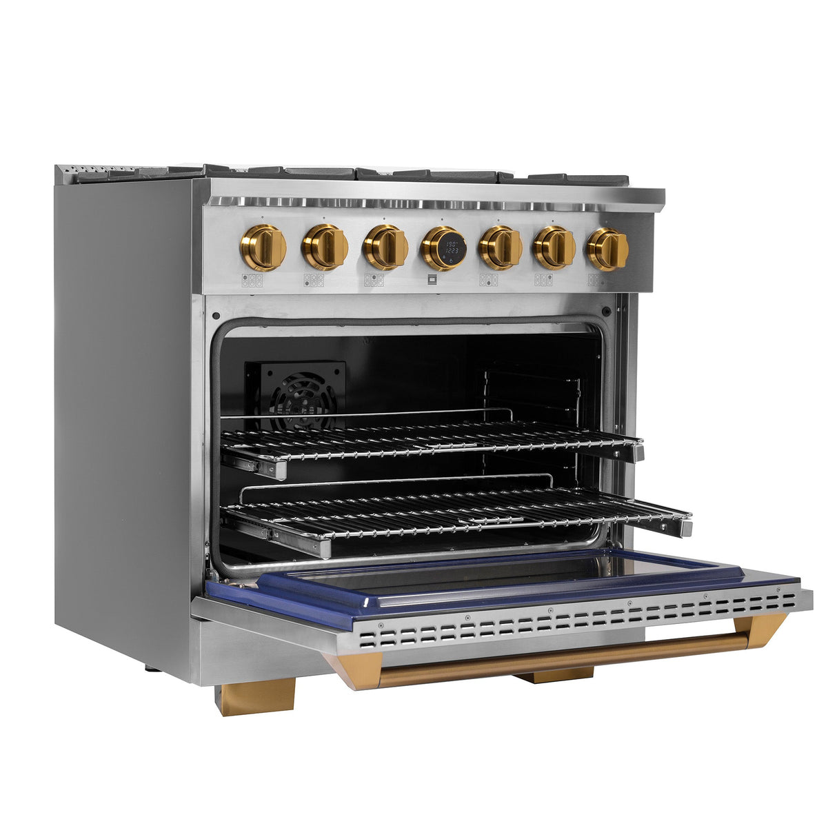 36 in. 5.2 cu. ft. 6 Burners Dual Fuel Range for Natural Gas in Stainless Steel with Kucht Horus Thermostat