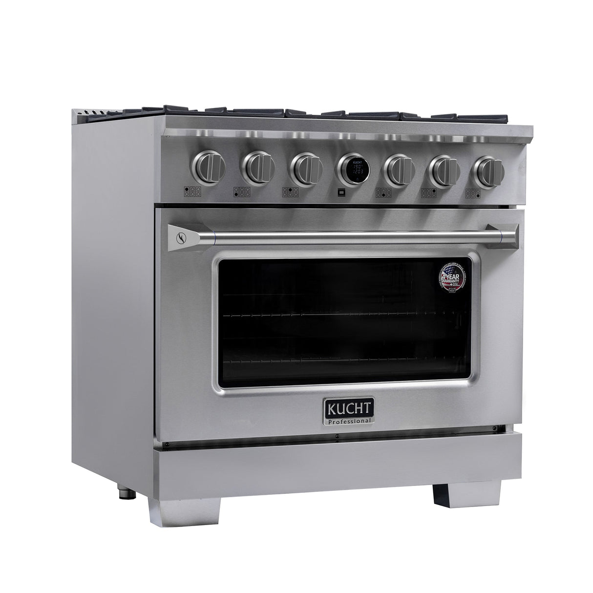 36 in. 5.2 cu. ft. 6 Burners Dual Fuel Range for Propane Gas in Stainless Steel with Kucht Horus Thermostat