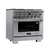 36 in. 5.2 cu. ft. 6 Burners Dual Fuel Range for Propane Gas in Stainless Steel with Kucht Horus Thermostat