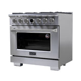 36 in. 5.2 cu. ft. 6 Burners Dual Fuel Range for Natural Gas in Stainless Steel with Kucht Horus Thermostat