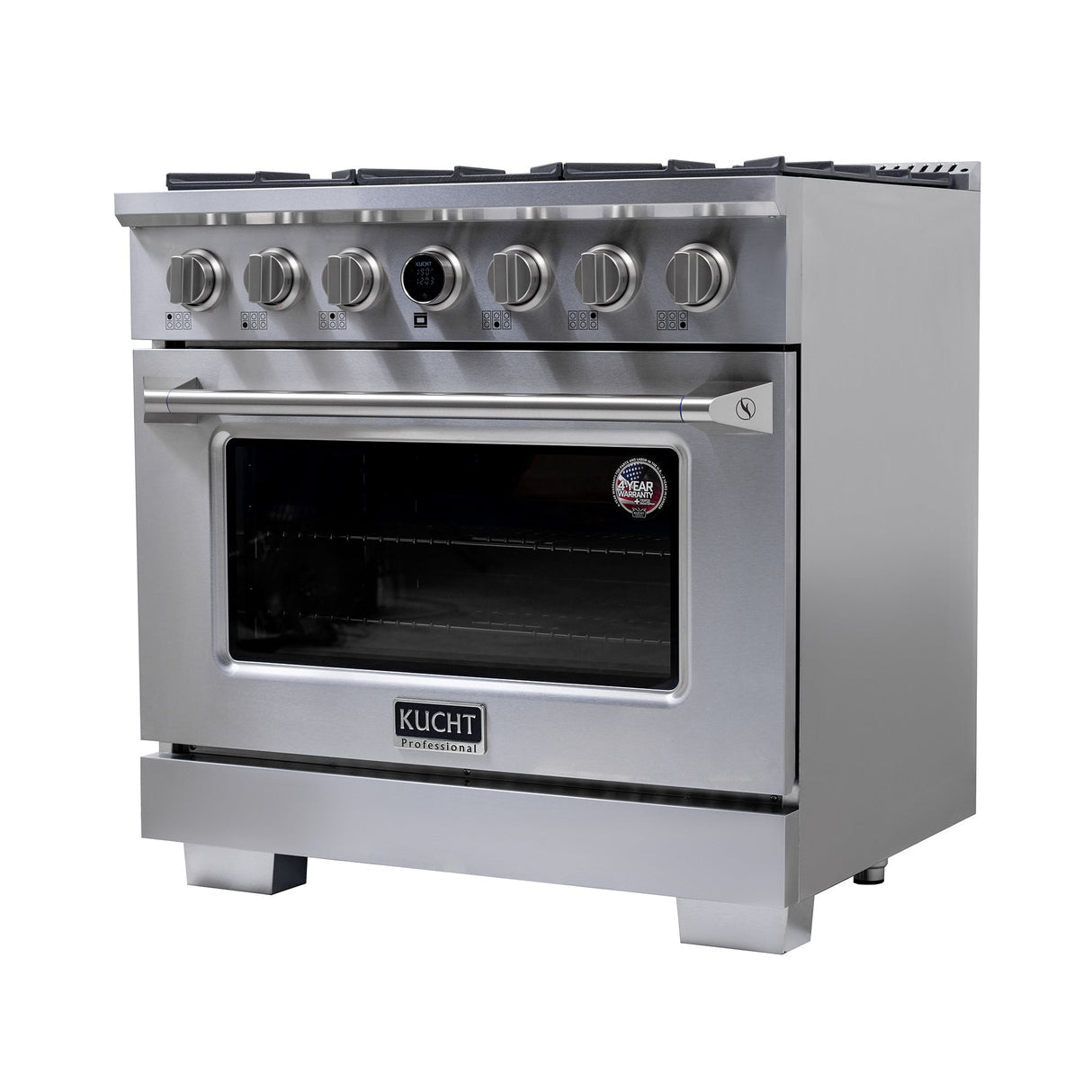 36 in. 5.2 cu. ft. 6 Burners Dual Fuel Range for Propane Gas in Stainless Steel with Kucht Horus Thermostat