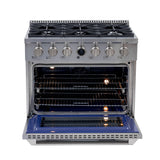 36 in. 5.2 cu. ft. 6 Burners Dual Fuel Range for Natural Gas in Stainless Steel with Kucht Horus Thermostat