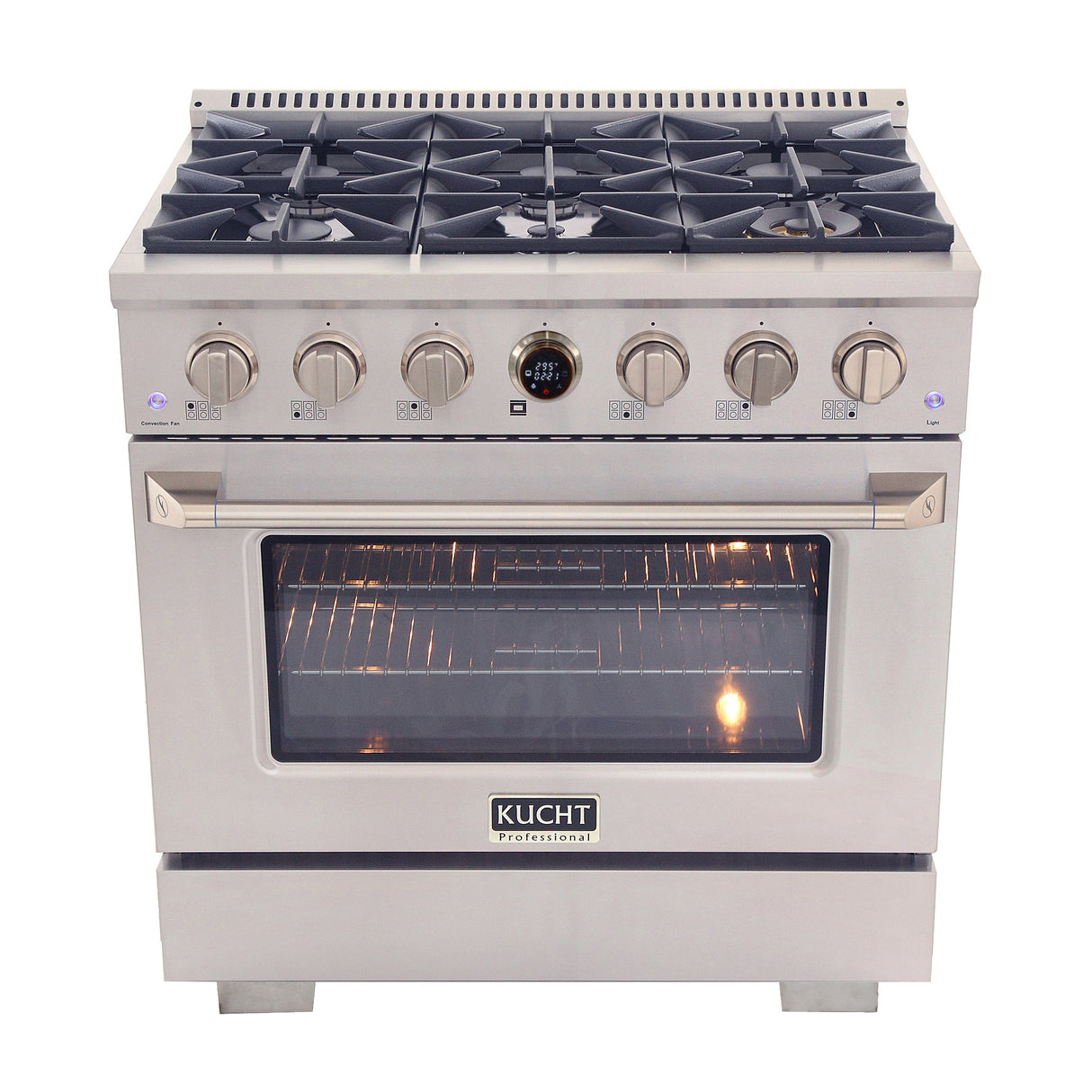 36 in. 5.2 cu. ft. 6 Burners Dual Fuel Range for Natural Gas in Stainless Steel with Kucht Horus Thermostat