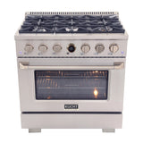 36 in. 5.2 cu. ft. 6 Burners Dual Fuel Range for Natural Gas in Stainless Steel with Kucht Horus Thermostat
