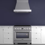 36 in. 5.2 cu. ft. 6 Burners Dual Fuel Range for Propane Gas in Stainless Steel with Kucht Horus Thermostat