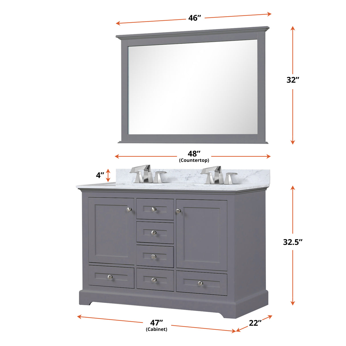 Dukes 48 in. W x 22 in. D Dark Grey Double Bath Vanity
