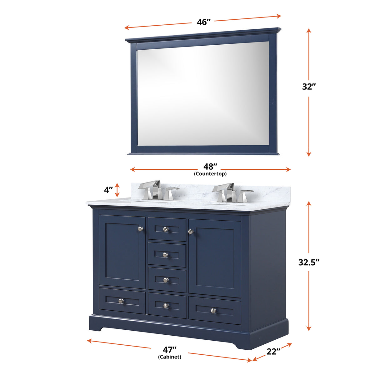 Dukes 48 in. W x 22 in. D Navy Blue Double Bath Vanity