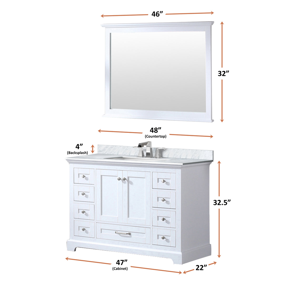 Dukes 48 in. Bathroom Freestanding Bathroom Vanity With Undermount Ceramic Sink with White Carrara Marble Top
