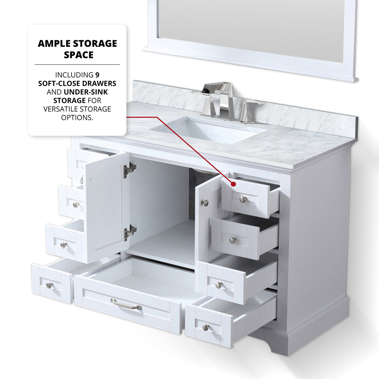 Dukes 48 in. Bathroom Freestanding Bathroom Vanity With Undermount Ceramic Sink with White Carrara Marble Top