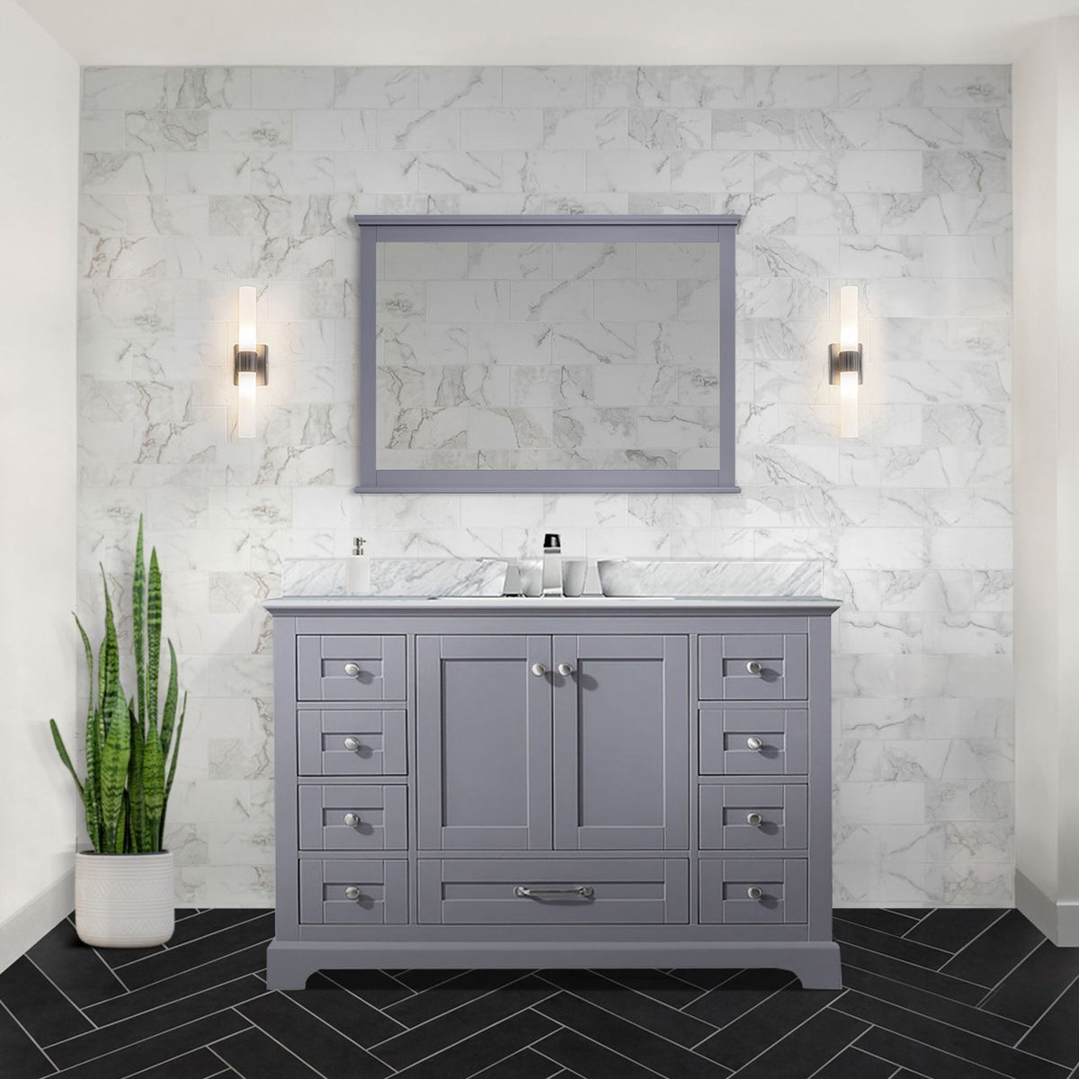 Dukes 48 in. Freestanding Bathroom Vanity with White Carrara Marble Top, White Square Sink