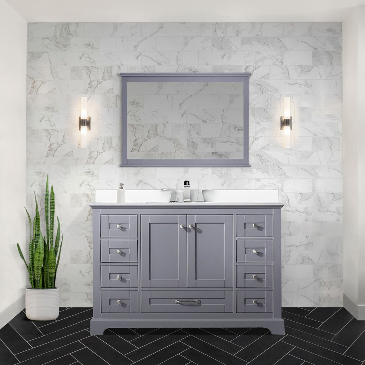 Dukes 48 in. Freestanding Bathroom Vanity with White Quartz Top, White Square Sink