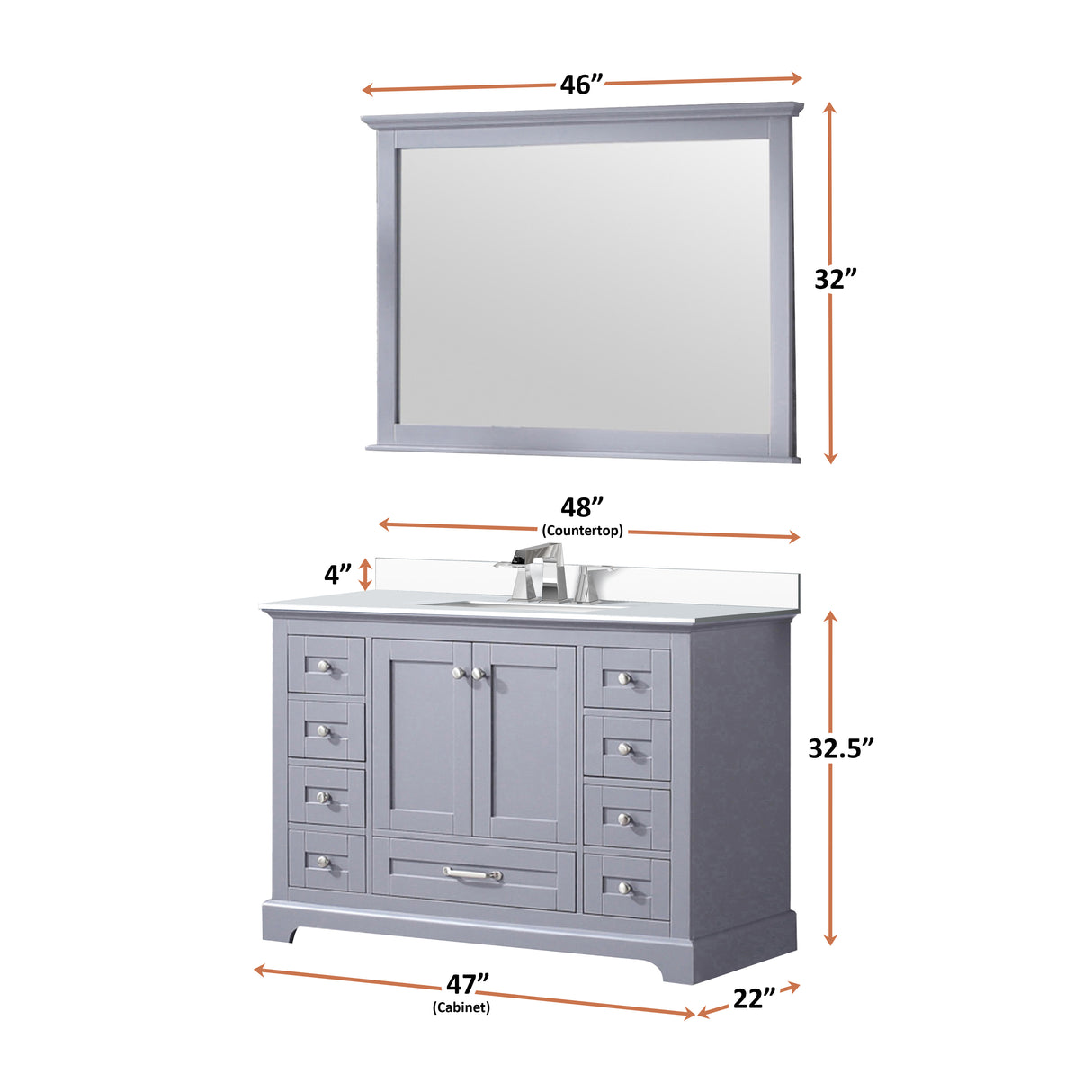Dukes 48 in. Freestanding Bathroom Vanity with White Quartz Top, White Square Sink
