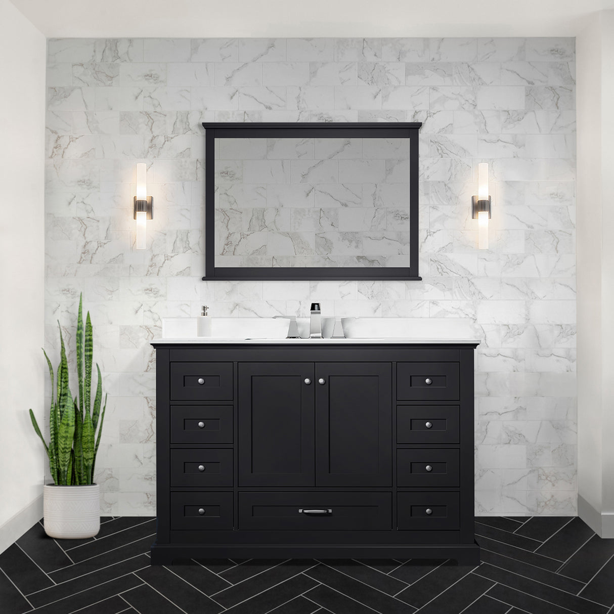 Dukes 48 in. Freestanding Bathroom Vanity with White Quartz Top, White Square Sink