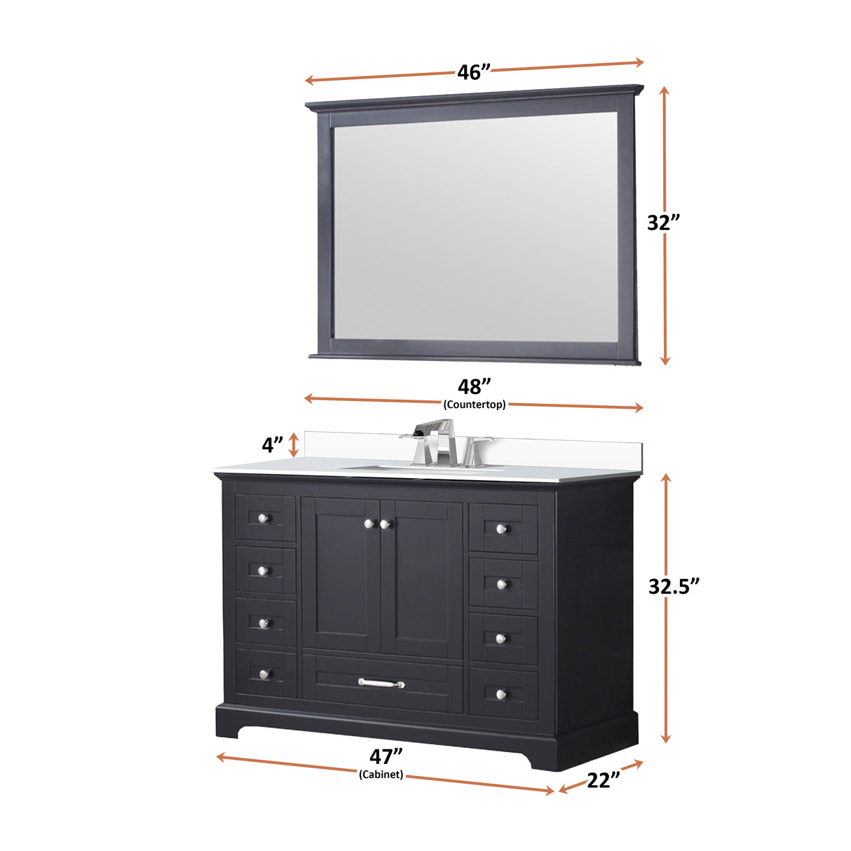 Dukes 48 in. Freestanding Bathroom Vanity with White Quartz Top, White Square Sink