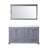 Dukes 60" Dark Grey Double Vanity, White Quartz Top, White Square Sinks and 58" Mirror