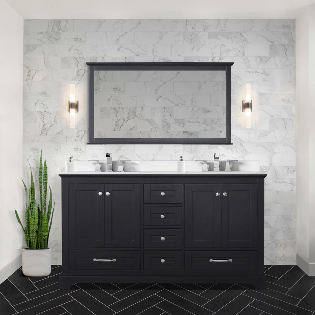 Dukes 60 in. Freestanding Bathroom Vanity with White Quartz Top, White Square Sink
