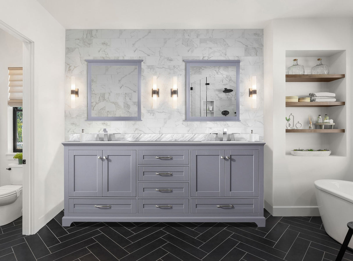 Dukes 80 in. Freestanding Bathroom Vanity with White Carrara Marble Top, White Square Sink
