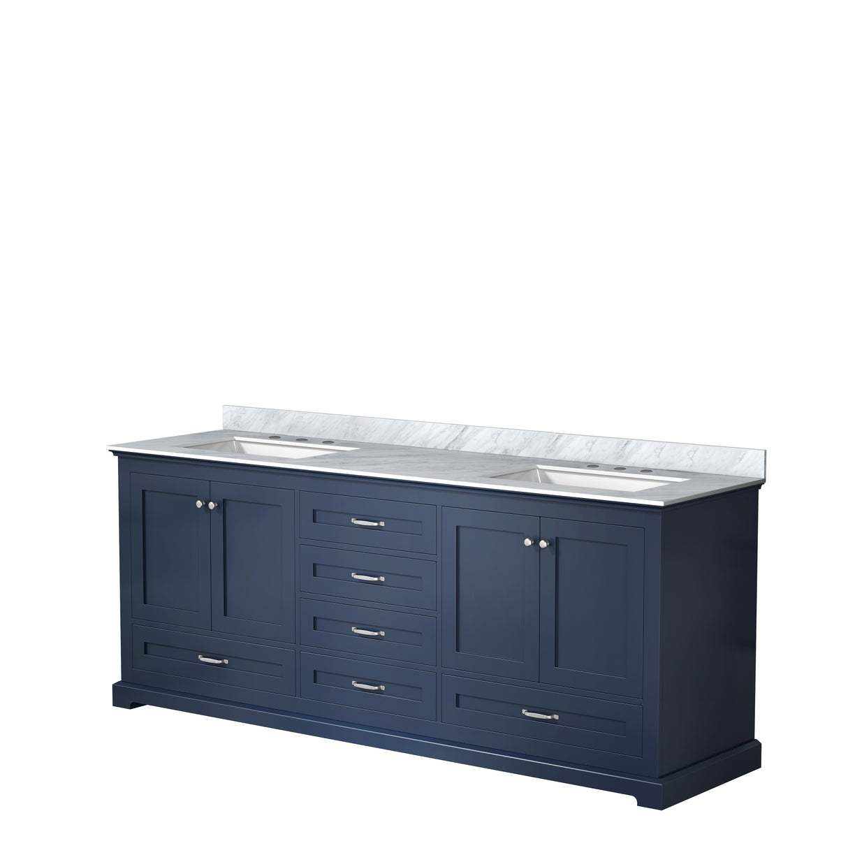 Dukes 80 in. Freestanding Bathroom Vanity with White Carrara Marble Top, White Square Sink