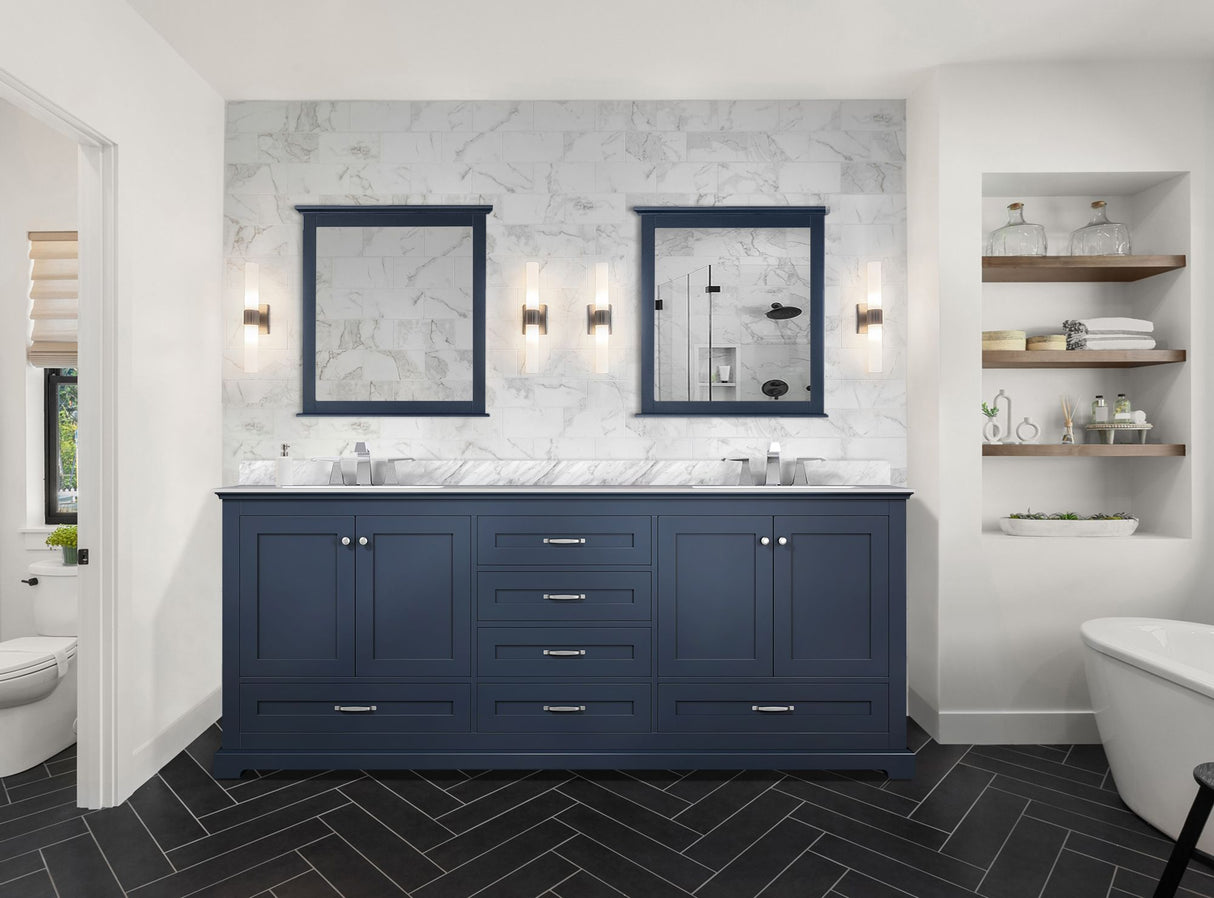 Dukes 80 in. Freestanding Bathroom Vanity with White Carrara Marble Top, White Square Sink