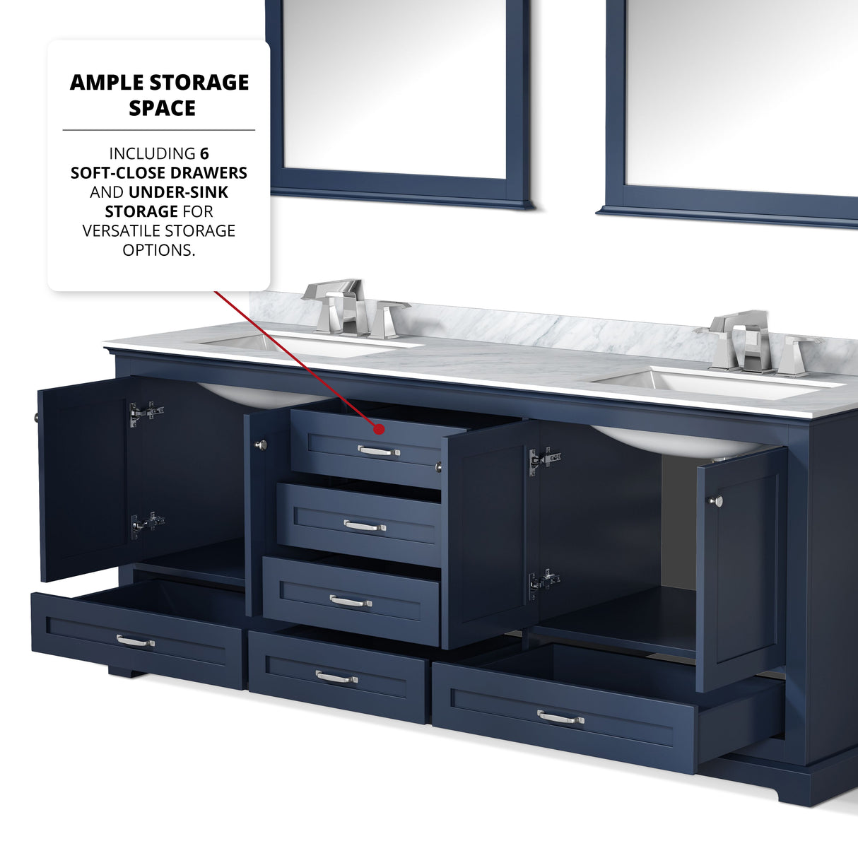 Dukes 80 in. Freestanding Bathroom Vanity with White Carrara Marble Top, White Square Sink