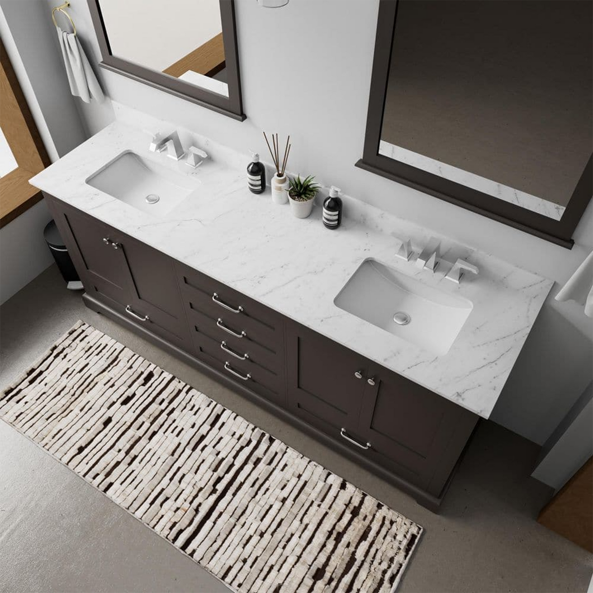 Dukes 80 in. Bathroom Freestanding Bathroom Vanity With Undermount Ceramic Sink with White Carrara Marble Top