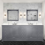Dukes 84" Dark Grey Double Vanity, White Quartz Top, White Square Sinks and 34" Mirrors w/ Faucets