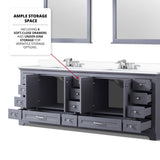 Dukes 84" Dark Grey Double Vanity, White Quartz Top, White Square Sinks and 34" Mirrors w/ Faucets