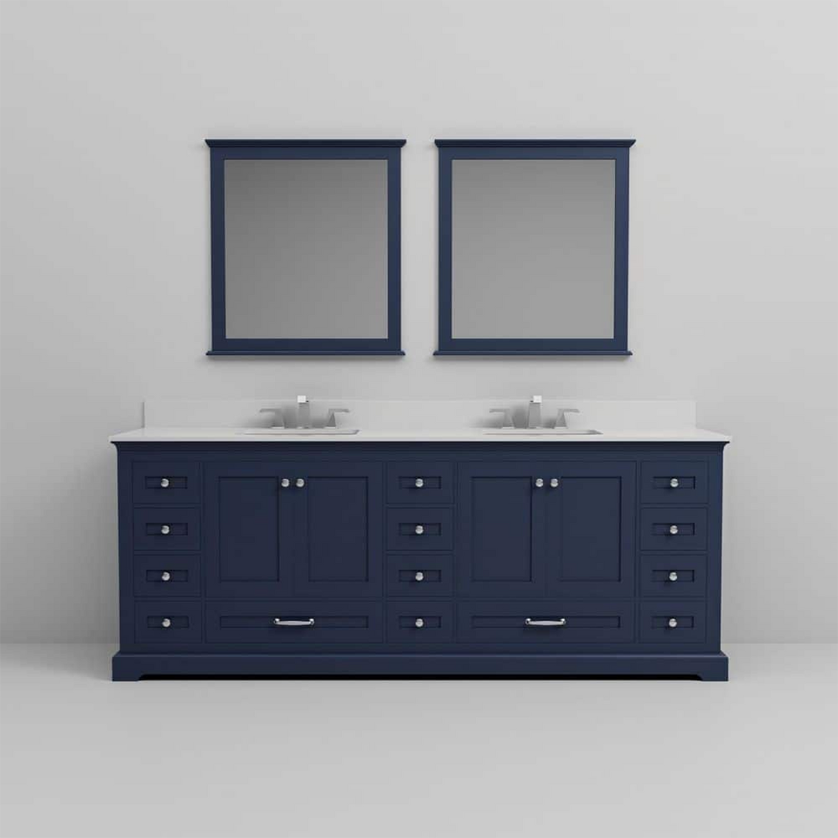Dukes 84 in. Freestanding Bathroom Vanity with White Quartz Top, White Square Sink