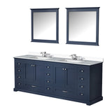 Dukes 84" Navy Blue Double Vanity, White Quartz Top, White Square Sinks and 34" Mirrors w/ Faucets