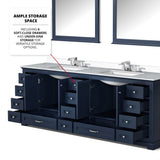 Dukes 84" Navy Blue Double Vanity, White Quartz Top, White Square Sinks and 34" Mirrors w/ Faucets
