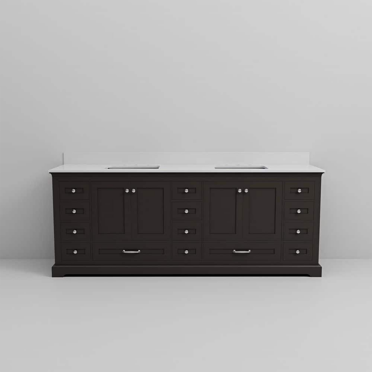 Dukes 84 in. Freestanding Bathroom Vanity with White Quartz Top, White Square Sink