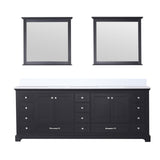 Dukes 84" Espresso Double Vanity, White Quartz Top, White Square Sinks and 34" Mirrors