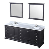 Dukes 84" Espresso Double Vanity, White Quartz Top, White Square Sinks and 34" Mirrors w/ Faucets