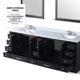 Dukes 84" Espresso Double Vanity, White Quartz Top, White Square Sinks and 34" Mirrors w/ Faucets